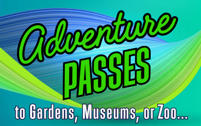 green and blue swirls Adventure Passes to gardens museums or zoo