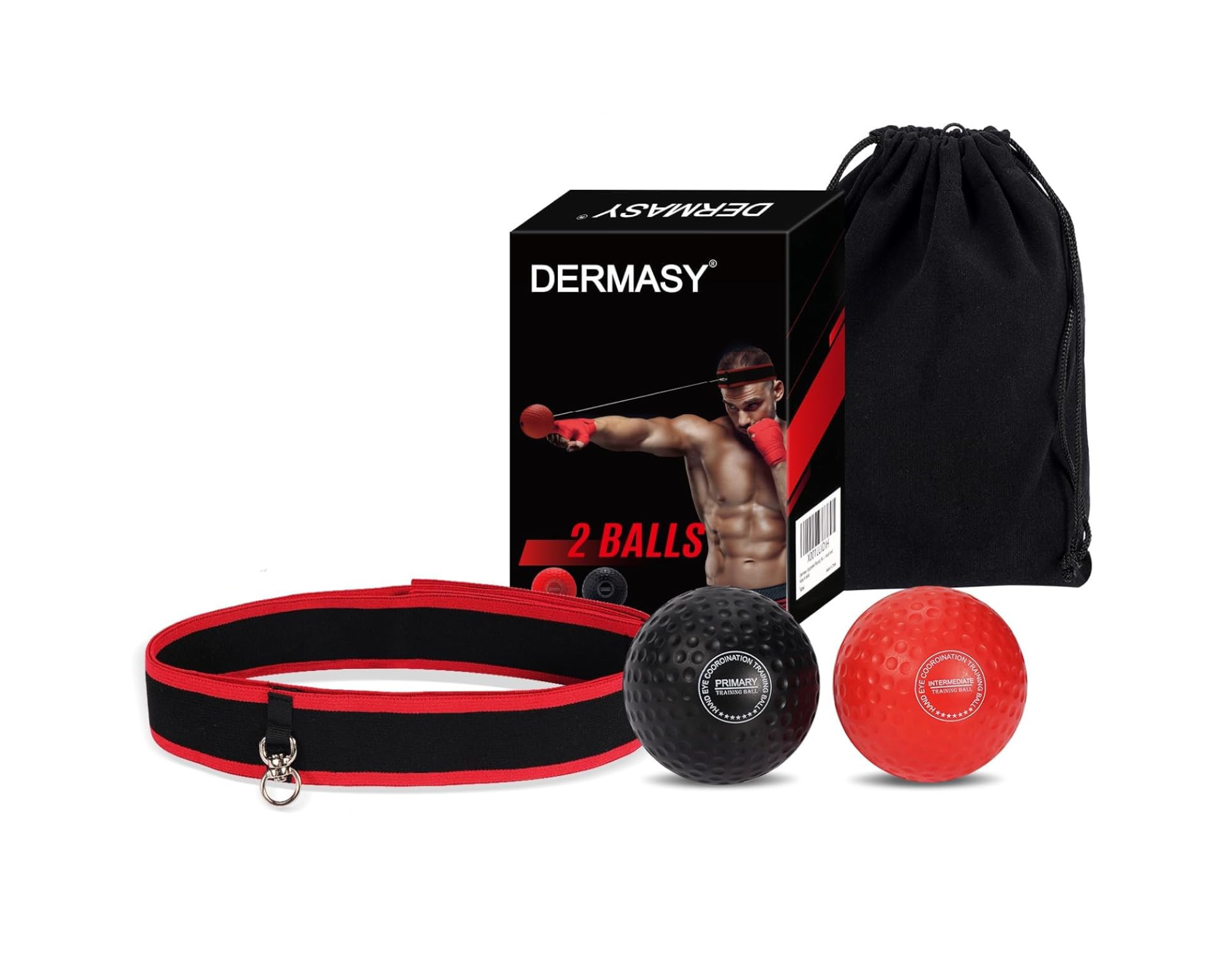 Dermasy boxing set box, headband and read and black balls