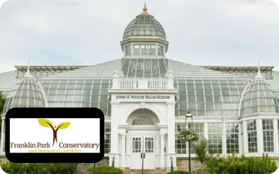 Franklin Park Conservatory and Botanical Gardens Logo and glass building