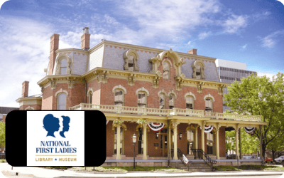 National First Ladies Museum logo and brick building entrance