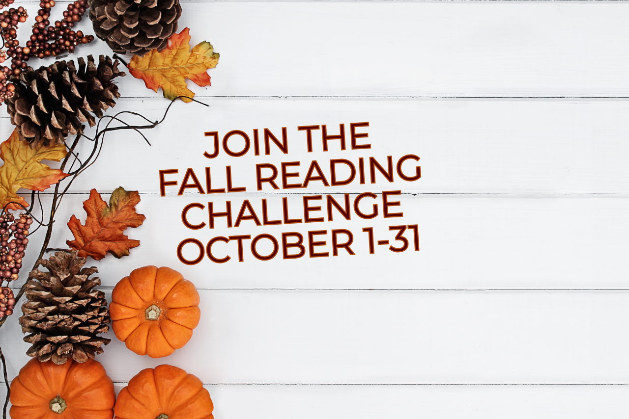 pinecones pumpkins and leaves join the fall reading challenge October 1-31.