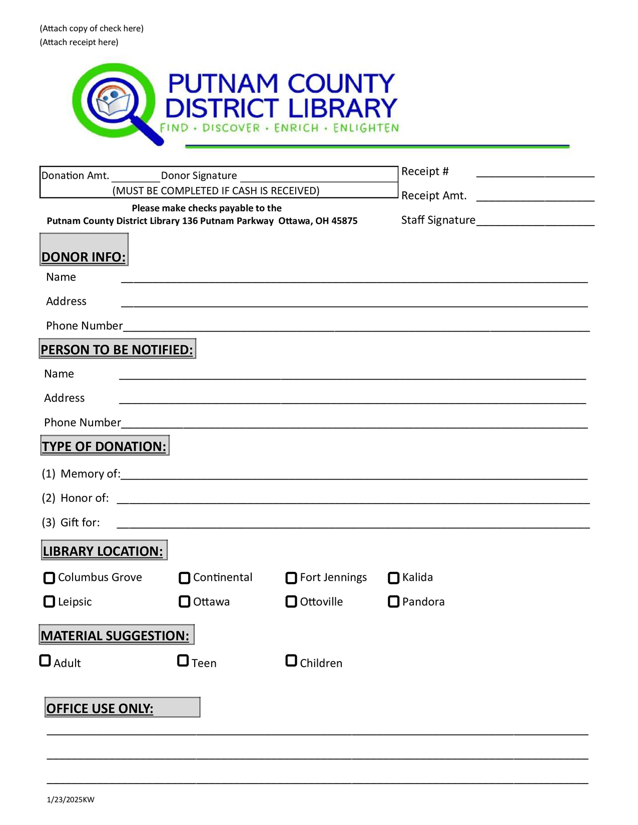 Memorial donation form