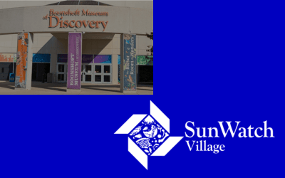 Boonshoft Museum of Discovery entrance and SunWatch Village logo