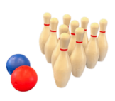 10 bowling pins and 2 balls