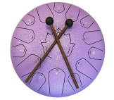 purple steel tongue drum and 2 mallets