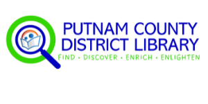 Putnam County District Library Find Discover Enrich Enlighten Logo magnifying glass with book