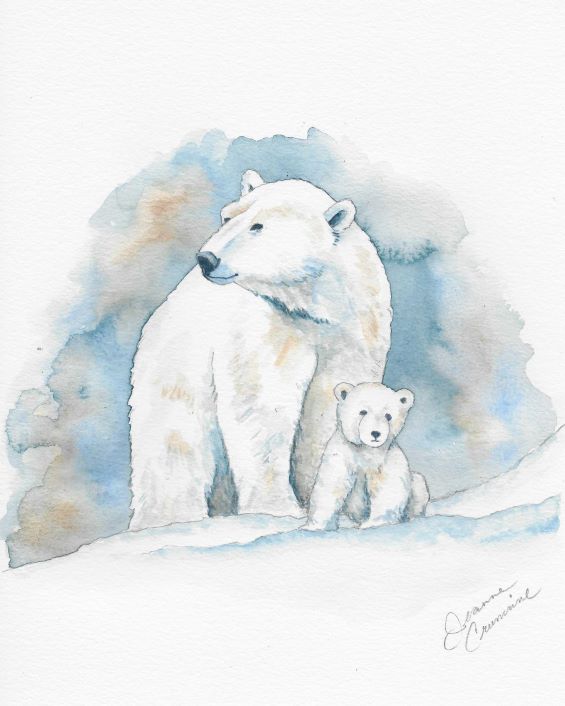 polar bear and cub in the snow
