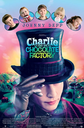 Man with top hat 5 kids above hat Charlie and the Chocolate Factory Movie poster