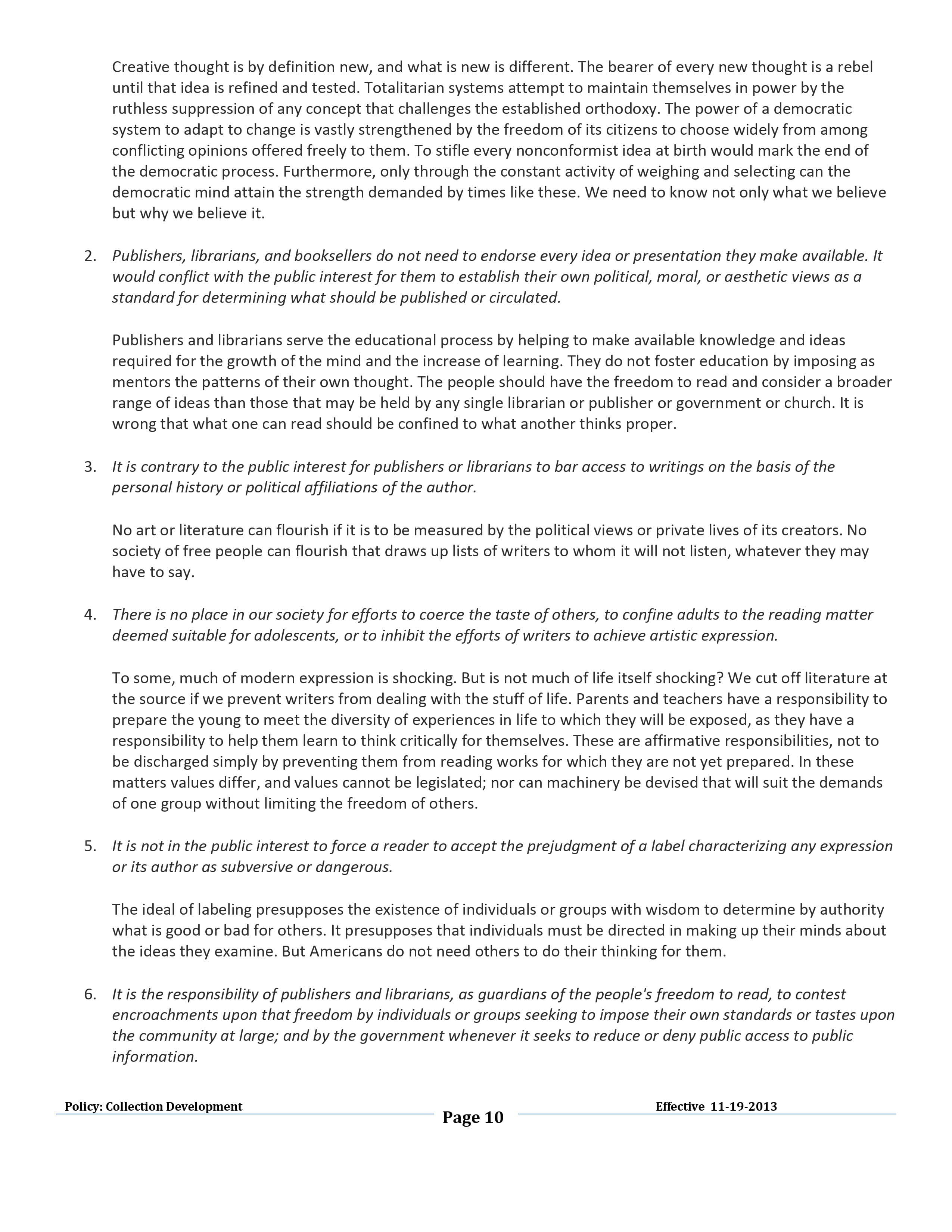 PCDL Collection Development Policy Page 10