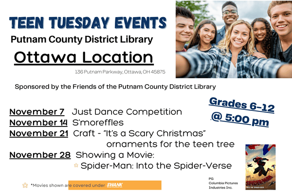 Teen Tuesday events for grades 6-12