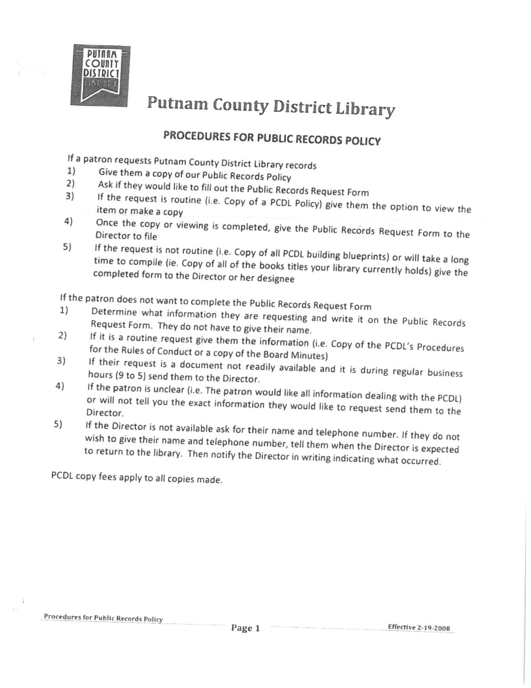Public Records Putnam County District Library