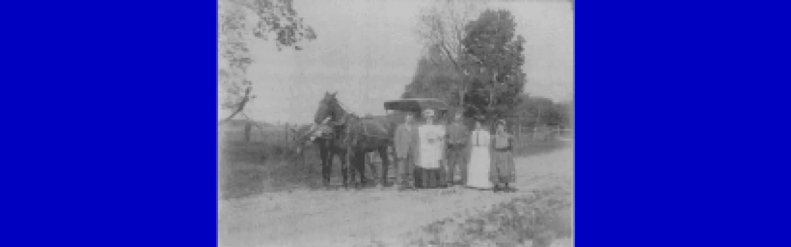 5 people standing by horse and buggy