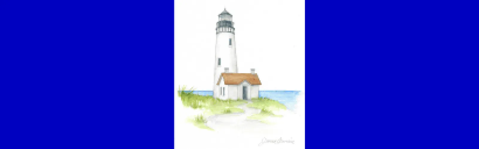 water behind lighthouse in the grass