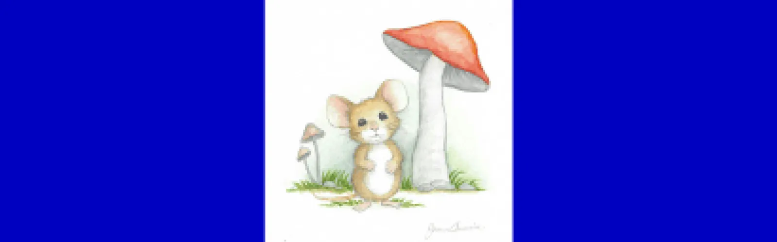 mouse standing under mushroom