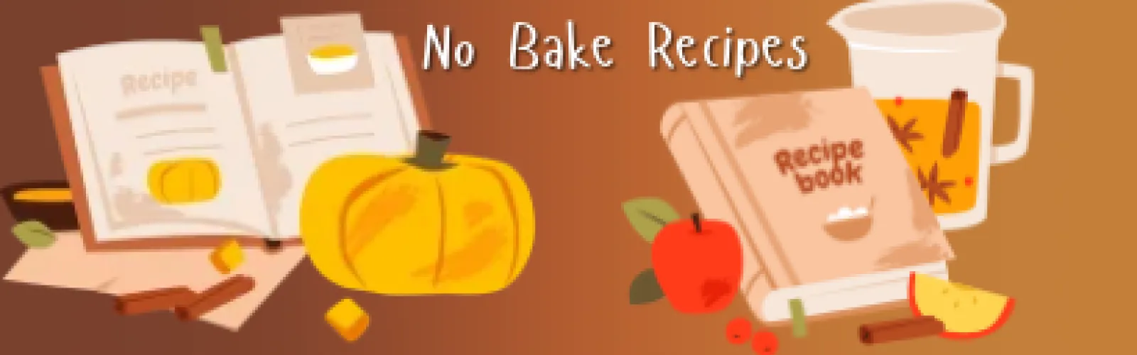 Color shift background from brown to tan. Graphic style pumpkin and apple recipes books with pumpkins and apples.