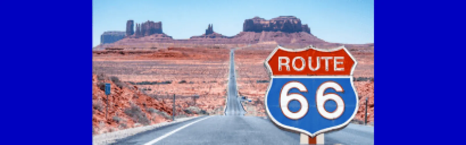 Route 66 Sign no highway in front of mountains