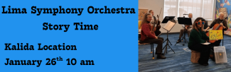 quartet of string instruments woman reading book Lima Symphony Orchestra Story Time Kalida Location January 26 10 am
